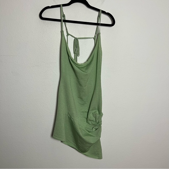 NWT Pretty Little Thing Glitter Knit Open Back Mini Tank Dress Green Size Medium - Picture 3 of 9